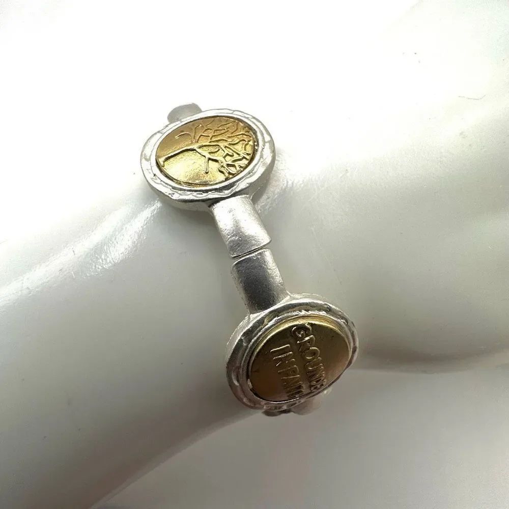 Grounded In Faith gold and silver tone tree circle stretchy bracelet